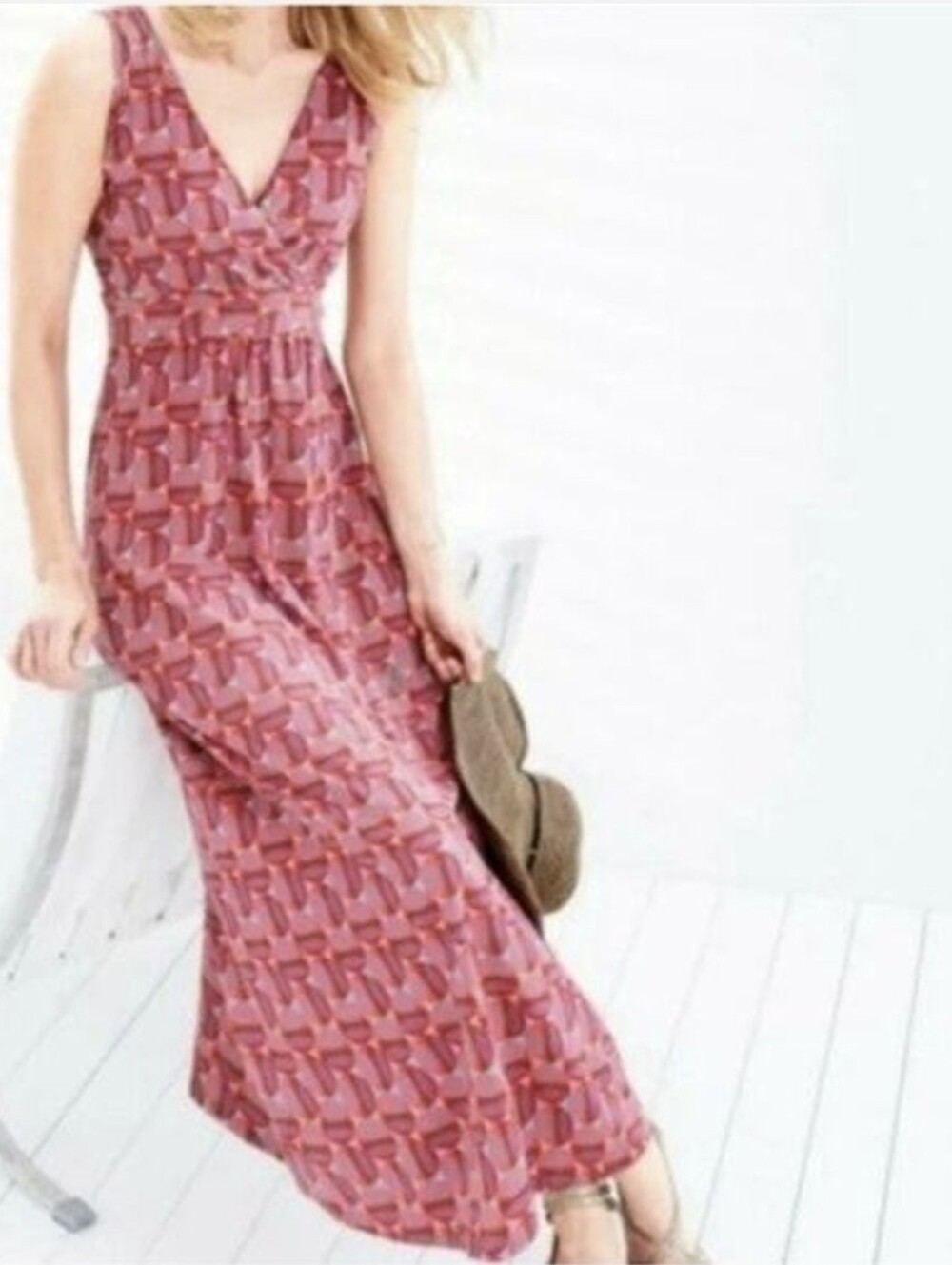 Garnet Hill Pink Modern Geo Sleeveless Surplice Maxi Dress Size 12P